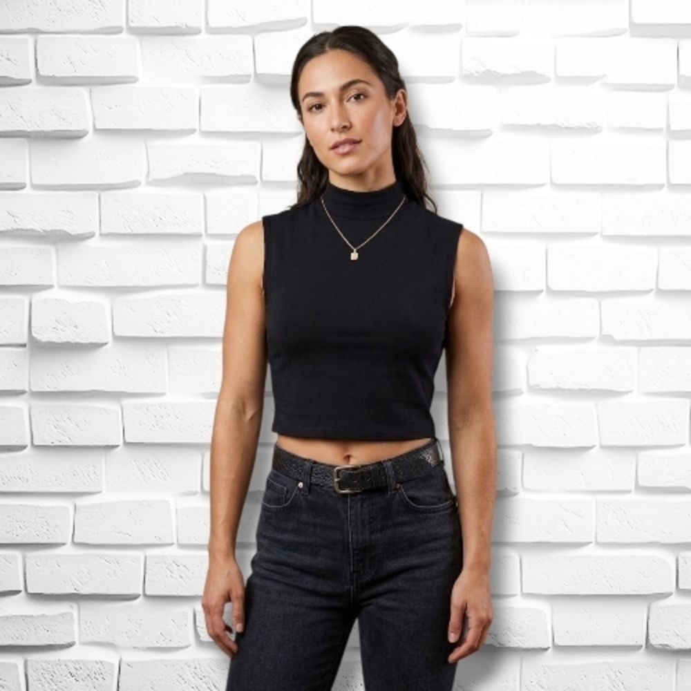 Madewell Funnelneck Cropped Muscle Tee Black XL NWOT Sleeveless